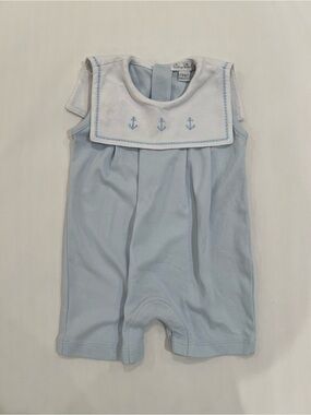 Kissy Kissy 100% Pima Cotton Pale Blue Baby Romper with Sailor Anchor Detail
